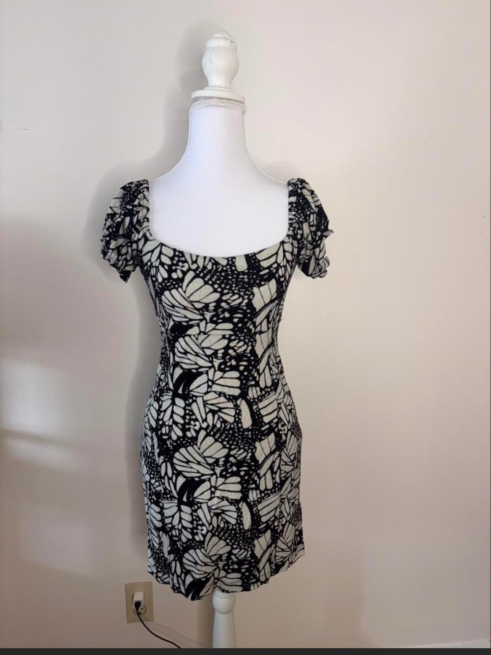 Urban Outfitters Black & White Butterfly Print Mini Dress
